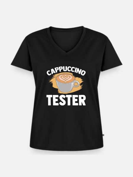 Cappuccino Tester - Frauen Premium Bio T-Shirt mit V-Ausschnitt - Schwarz
