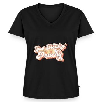 juste pêche - peach fruit dicton - T-shirt encolure en V Premium bio Femme - noir - Devant - AI Model Female 172 light (172cm)
