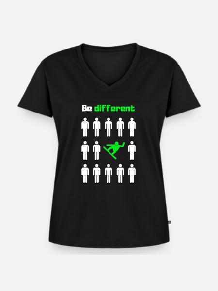 Sei anders, Snowboard - Frauen Premium Bio T-Shirt mit V-Ausschnitt - Schwarz