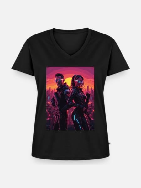 cyber 08 - Frauen Premium Bio T-Shirt mit V-Ausschnitt - Schwarz