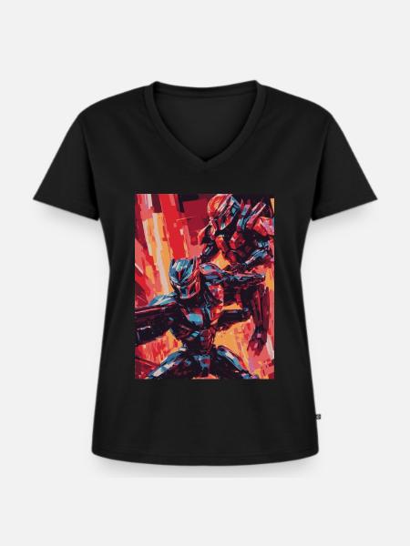 robot 05 - Frauen Premium Bio T-Shirt mit V-Ausschnitt - Schwarz