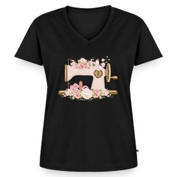 Sewing Machine Seamstress Mom Gift Idea T-Shirt - Women's Premium Organic V-neck T-shirt - black - Front - AI Model Female 172 light (172cm)