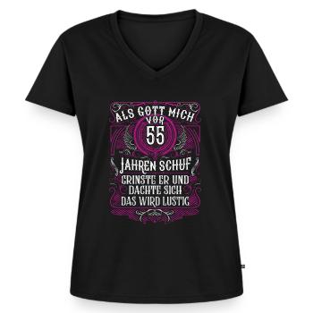 Als Gott mich vor 55 Jahren schuf 55. Geburtstag - Frauen Premium Bio T-Shirt mit V-Ausschnitt - Schwarz - Vorne - AI Model Female 172 light (172cm)