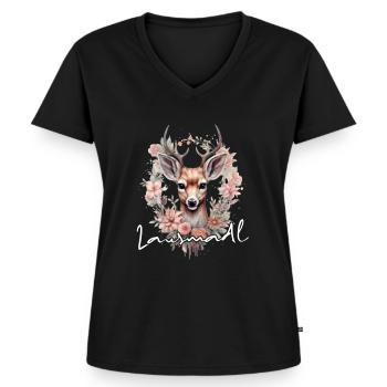 Lausmadl Mädchen Damen Trachtenshirt Kind Madl - Frauen Premium Bio T-Shirt mit V-Ausschnitt - Schwarz - Vorne - AI Model Female 172 light (172cm)