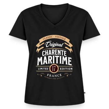 Charente-Maritime Département France - T-shirt encolure en V Premium bio Femme - noir - Devant - AI Model Female 172 light (172cm)
