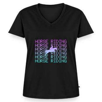 Équitation - T-shirt encolure en V Premium bio Femme - noir - Devant - AI Model Female 172 light (172cm)