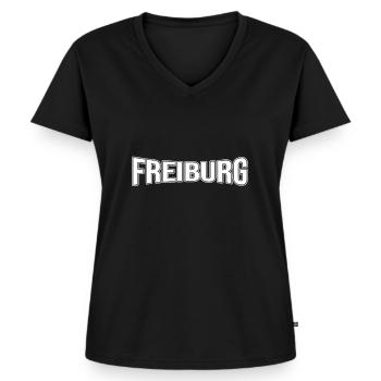 Freiburg - Frauen Premium Bio T-Shirt mit V-Ausschnitt - Schwarz - Vorne - AI Model Female 172 light (172cm)