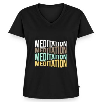 meditation - Frauen Premium Bio T-Shirt mit V-Ausschnitt - Schwarz - Vorne - AI Model Female 172 light (172cm)