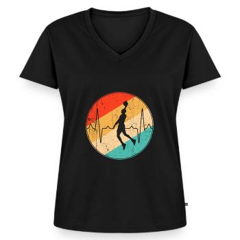 Battement de cœur rétro baseball - T-shirt encolure en V Premium bio Femme - noir - Devant - AI Model Female 172 light (172cm)