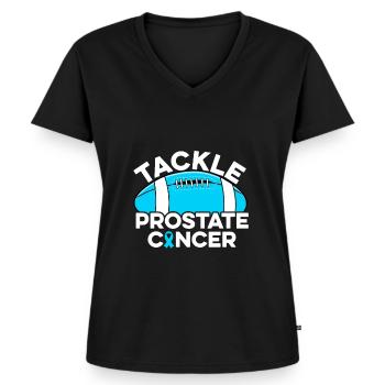 Tackle Prostate Cancer Football Prostate Cancer - Women's Premium Organic V-neck T-shirt - black - Front - AI Model Female 172 light (172cm)