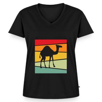 Rétro Dromadaire - T-shirt encolure en V Premium bio Femme - noir - Devant - AI Model Female 172 light (172cm)