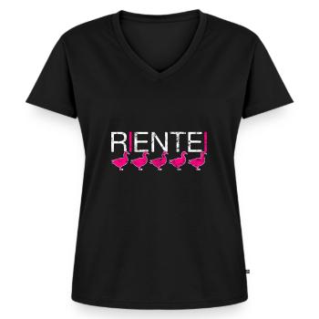 Rente - Frauen Premium Bio T-Shirt mit V-Ausschnitt - Schwarz - Vorne - AI Model Female 172 light (172cm)