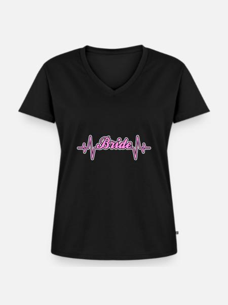 Braut bride Herzschlag - Frauen Premium Bio T-Shirt mit V-Ausschnitt - Schwarz