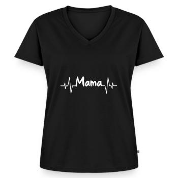 Mama Herzschlag - Frauen Premium Bio T-Shirt mit V-Ausschnitt - Schwarz - Vorne - AI Model Female 172 light (172cm)