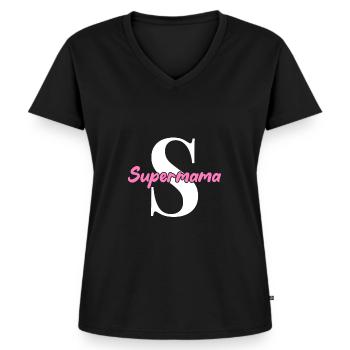 Supermama - Frauen Premium Bio T-Shirt mit V-Ausschnitt - Schwarz - Vorne - AI Model Female 172 light (172cm)