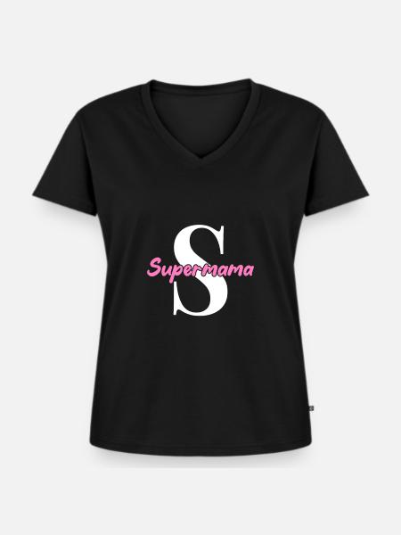Supermama - Frauen Premium Bio T-Shirt mit V-Ausschnitt - Schwarz