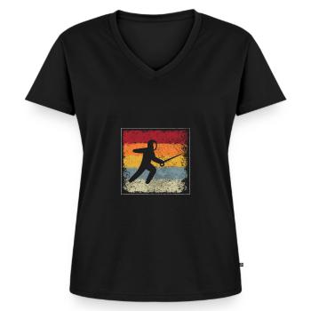 Fechten Retro - Frauen Premium Bio T-Shirt mit V-Ausschnitt - Schwarz - Vorne - AI Model Female 172 light (172cm)