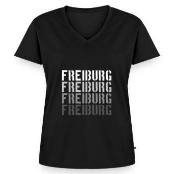 Freiburg - Frauen Premium Bio T-Shirt mit V-Ausschnitt - Schwarz - Vorne - AI Model Female 172 light (172cm)
