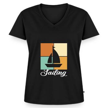Segeln - Frauen Premium Bio T-Shirt mit V-Ausschnitt - Schwarz - Vorne - AI Model Female 172 light (172cm)