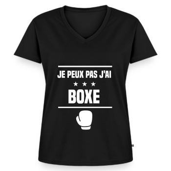 Je Peux Pas J'ai boxe gants humour boxeur - T-shirt encolure en V Premium bio Femme - noir - Devant - AI Model Female 172 light (172cm)