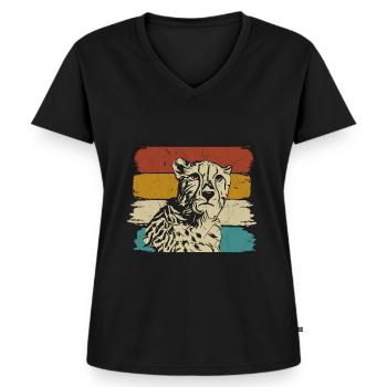 Guépard faune rétro - T-shirt encolure en V Premium bio Femme - noir - Devant - AI Model Female 172 light (172cm)