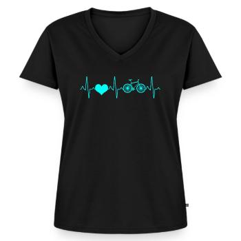Fahrrad Herzschlag - Frauen Premium Bio T-Shirt mit V-Ausschnitt - Schwarz - Vorne - AI Model Female 172 light (172cm)