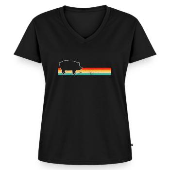 Schwein Retro - Frauen Premium Bio T-Shirt mit V-Ausschnitt - Schwarz - Vorne - AI Model Female 172 light (172cm)