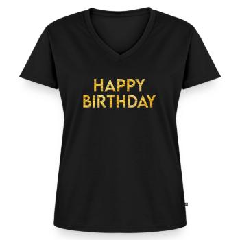 Happy Birthday - Frauen Premium Bio T-Shirt mit V-Ausschnitt - Schwarz - Vorne - AI Model Female 172 light (172cm)