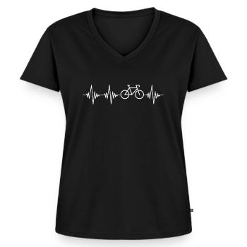Fahrrad Herzschlag - Frauen Premium Bio T-Shirt mit V-Ausschnitt - Schwarz - Vorne - AI Model Female 172 light (172cm)