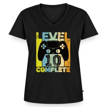 Jeux de hasard 10e anniversaire Niveau 10 terminé - T-shirt encolure en V Premium bio Femme - noir - Devant - AI Model Female 172 light (172cm)