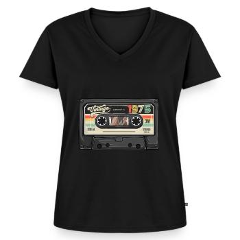 Cassette Vintage 1975 Retro Classic Anniversaire - T-shirt encolure en V Premium bio Femme - noir - Devant - AI Model Female 172 light (172cm)