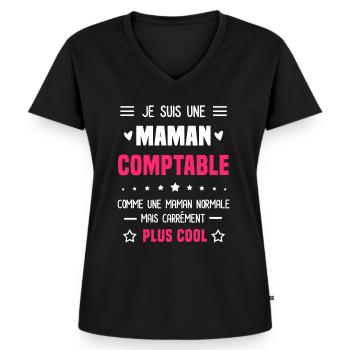 maman comptable maman normale cadeau humour mère - T-shirt encolure en V Premium bio Femme - noir - Devant - AI Model Female 172 light (172cm)