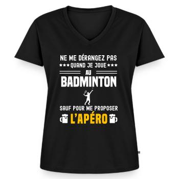 badminton homme ne dérangez pas sauf apéro - T-shirt encolure en V Premium bio Femme - noir - Devant - AI Model Female 172 light (172cm)