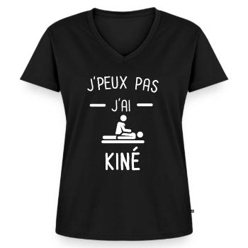 Je peux pas j'ai kiné massage - T-shirt encolure en V Premium bio Femme - noir - Devant - AI Model Female 172 light (172cm)