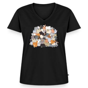 Un TAS de chats - T-shirt encolure en V Premium bio Femme - noir - Devant - AI Model Female 172 light (172cm)