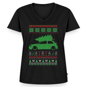 Pull moche de Noël - T-shirt encolure en V Premium bio Femme - noir - Devant - AI Model Female 172 light (172cm)
