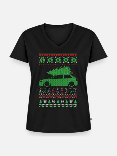 Christmas Ugly Sweater - Frauen Premium Bio T-Shirt mit V-Ausschnitt - Schwarz