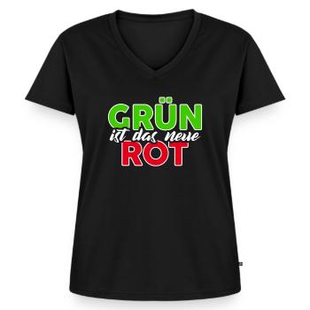 die Grünen - Frauen Premium Bio T-Shirt mit V-Ausschnitt - Schwarz - Vorne - AI Model Female 172 light (172cm)