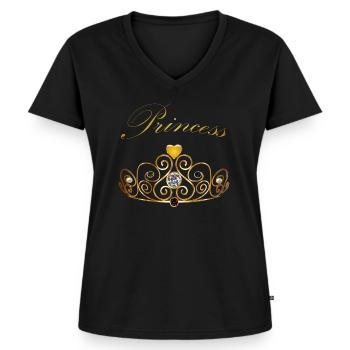 Princess Queen Gold Krone Tiara Edelsteine Perlen - Frauen Premium Bio T-Shirt mit V-Ausschnitt - Schwarz - Vorne - AI Model Female 172 light (172cm)