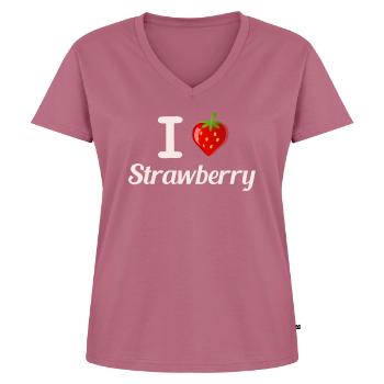 I love Strawberrys Erdbeeren Geschenk Liebe Sommer - Frauen Premium Bio T-Shirt mit V-Ausschnitt - Mauve - Vorne - AI Model Female 172 dark (172cm)