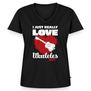 Ukulele - Frauen Premium Bio T-Shirt mit V-Ausschnitt - Schwarz - Vorne - AI Model Female 172 light (172cm)