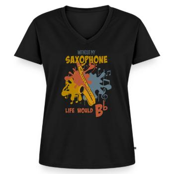 Saxofon - Frauen Premium Bio T-Shirt mit V-Ausschnitt - Schwarz - Vorne - AI Model Female 172 light (172cm)