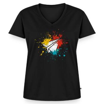 Pilote d’avion papier - T-shirt encolure en V Premium bio Femme - noir - Devant - AI Model Female 172 light (172cm)