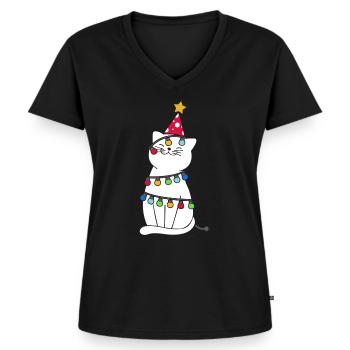 Weihnachten Katze - Frauen Premium Bio T-Shirt mit V-Ausschnitt - Schwarz - Vorne - AI Model Female 172 light (172cm)