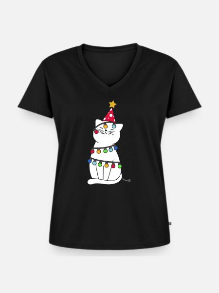 Weihnachten Katze - Frauen Premium Bio T-Shirt mit V-Ausschnitt - Schwarz