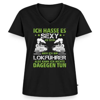 Sexy Lokführer Spruch lustige Zug Sprüche Bahn - Frauen Premium Bio T-Shirt mit V-Ausschnitt - Schwarz - Vorne - AI Model Female 172 light (172cm)