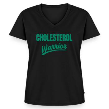 Cholesterol Fighter Funny saying statins fat - Women's Premium Organic V-neck T-shirt - black - Front - AI Model Female 172 light (172cm)