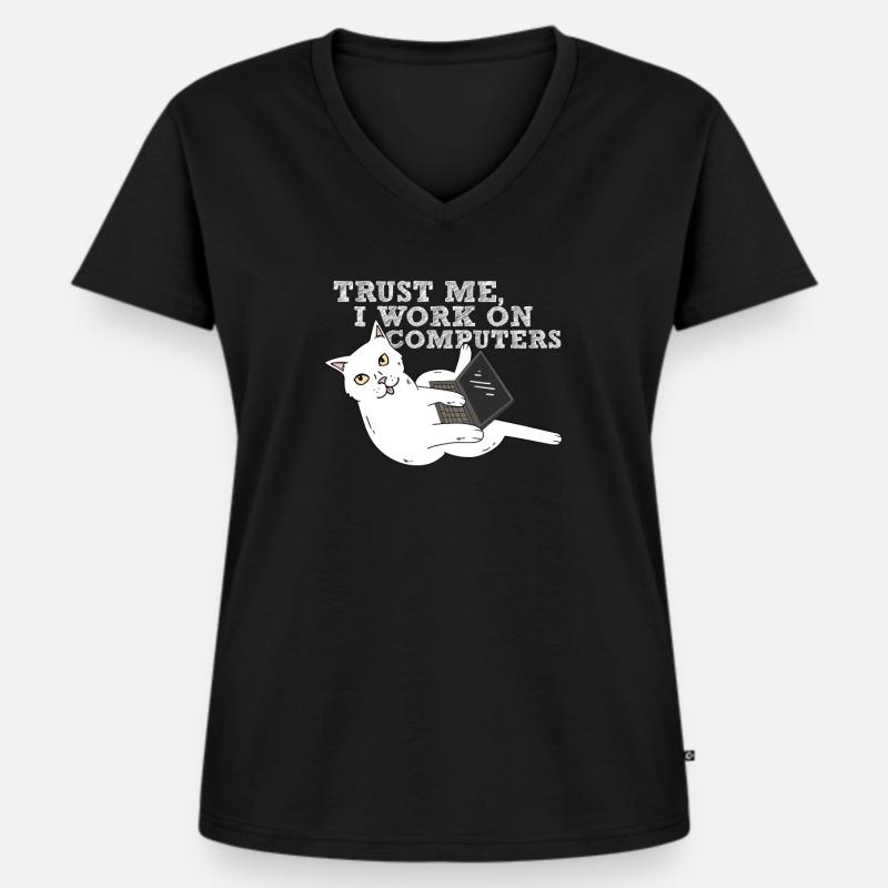 Programmeur de chat informatique - T-shirt encolure en V Premium bio Femme - noir