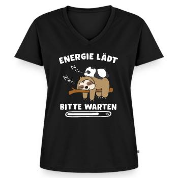 Energie lädt Faultier Pandabär Panda Chiller - Frauen Premium Bio T-Shirt mit V-Ausschnitt - Schwarz - Vorne - AI Model Female 172 light (172cm)