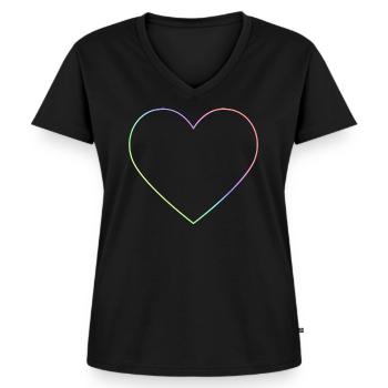 Regenbogen Herz Regenbogenherz - Frauen Premium Bio T-Shirt mit V-Ausschnitt - Schwarz - Vorne - AI Model Female 172 light (172cm)